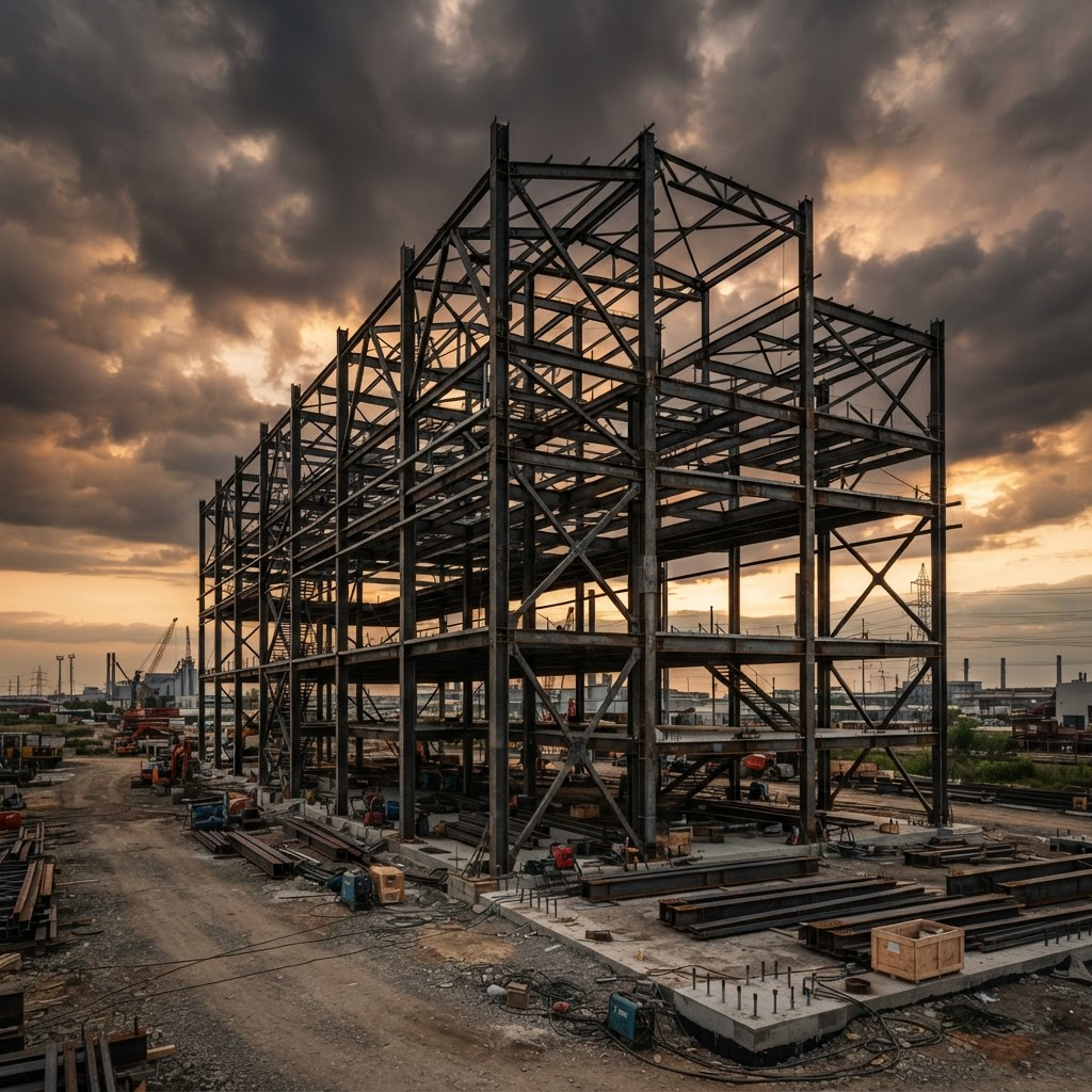 Architectural structural steel framework for a commercial building